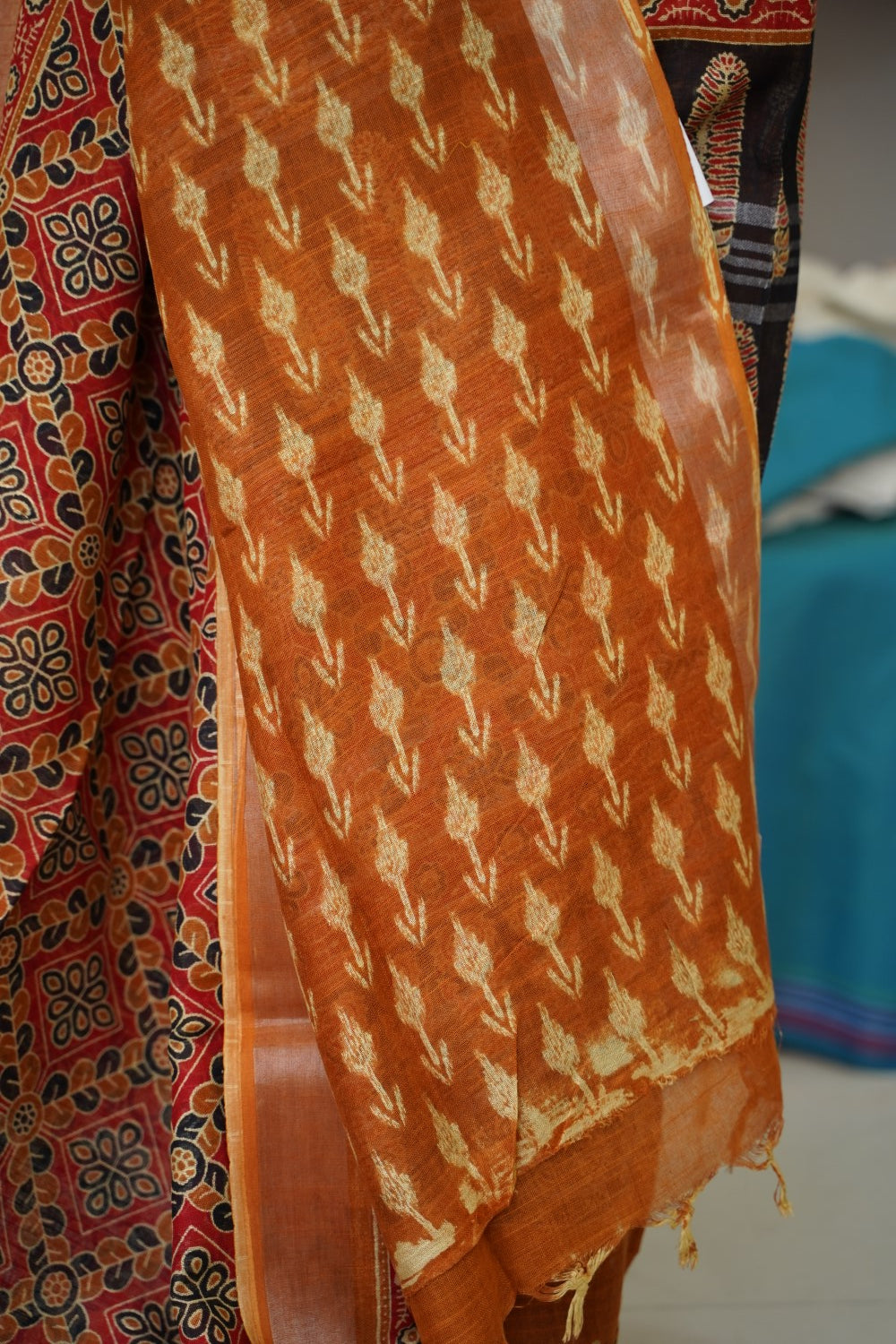 Ajrakh linen cotton saree PC17962