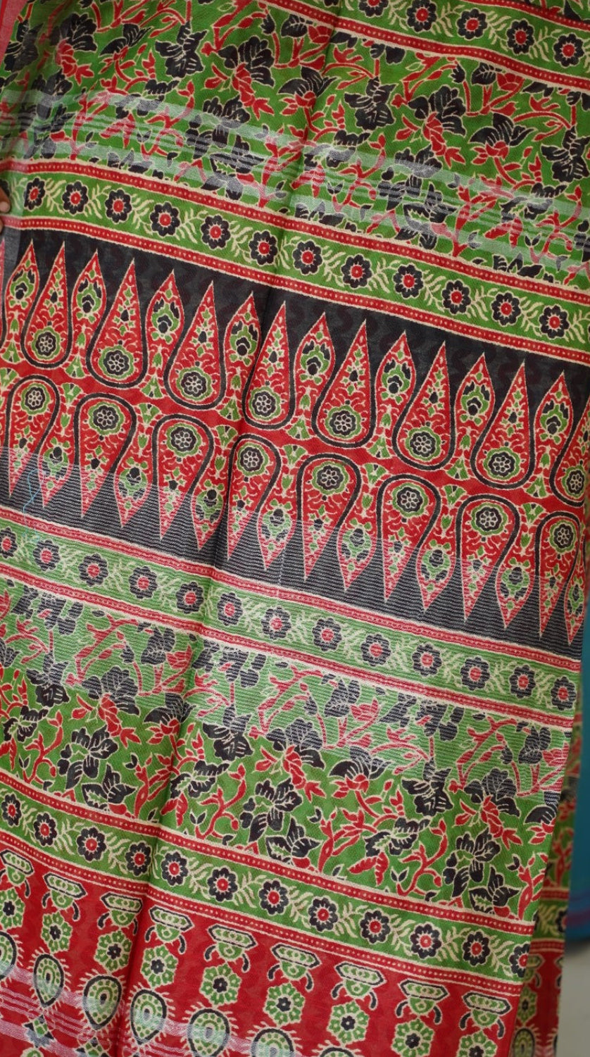 Ajrakh linen cotton saree PC17963