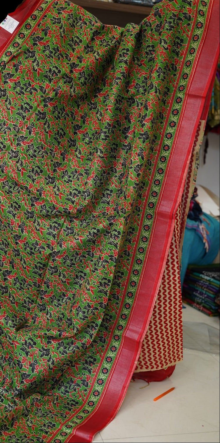 Ajrakh linen cotton saree PC17963