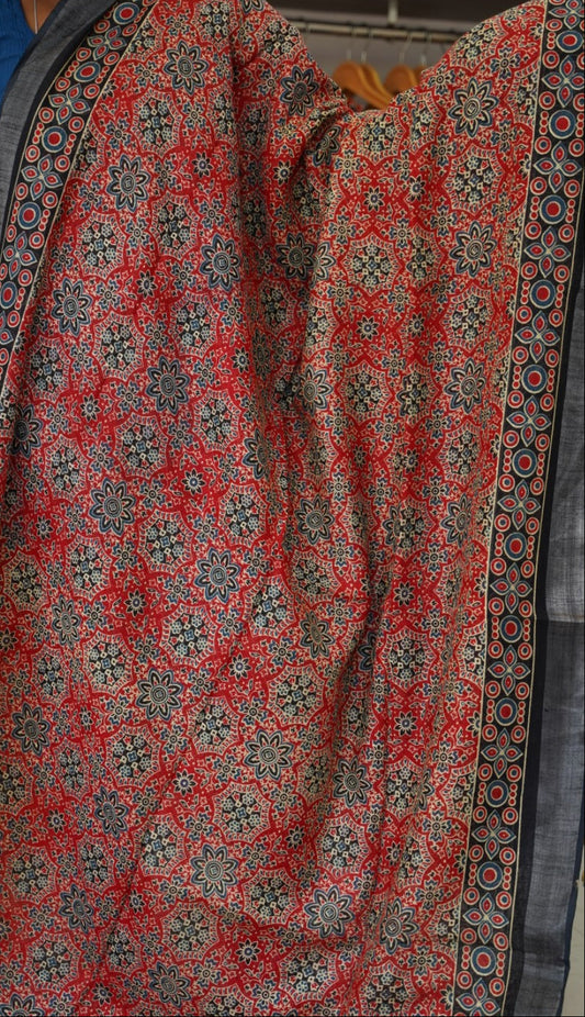 Ajrakh linen cotton saree PC17956