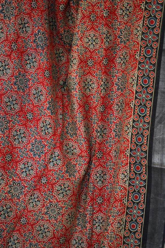 Ajrakh linen cotton saree PC17956