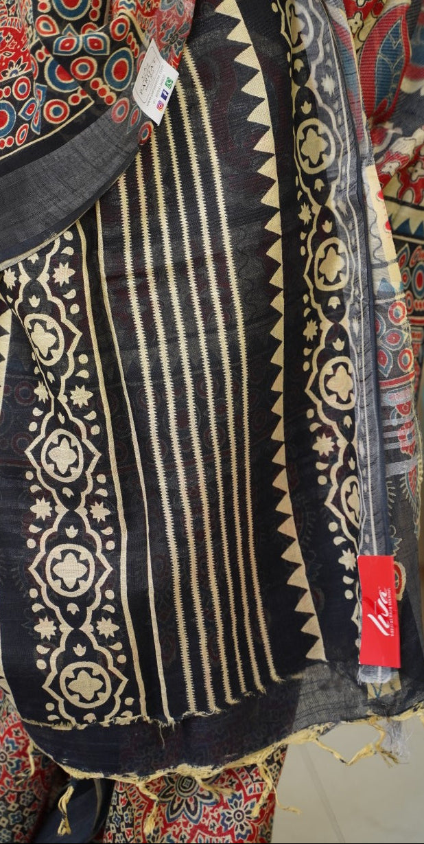 Ajrakh linen cotton saree PC17956