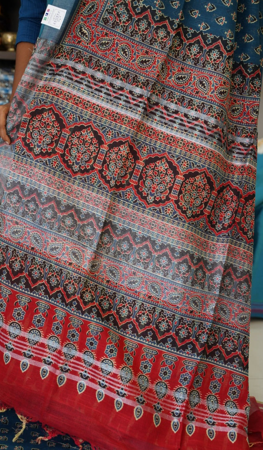 Ajrakh linen cotton saree PC17961