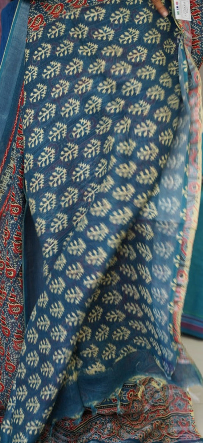 Ajrakh linen cotton saree PC17954