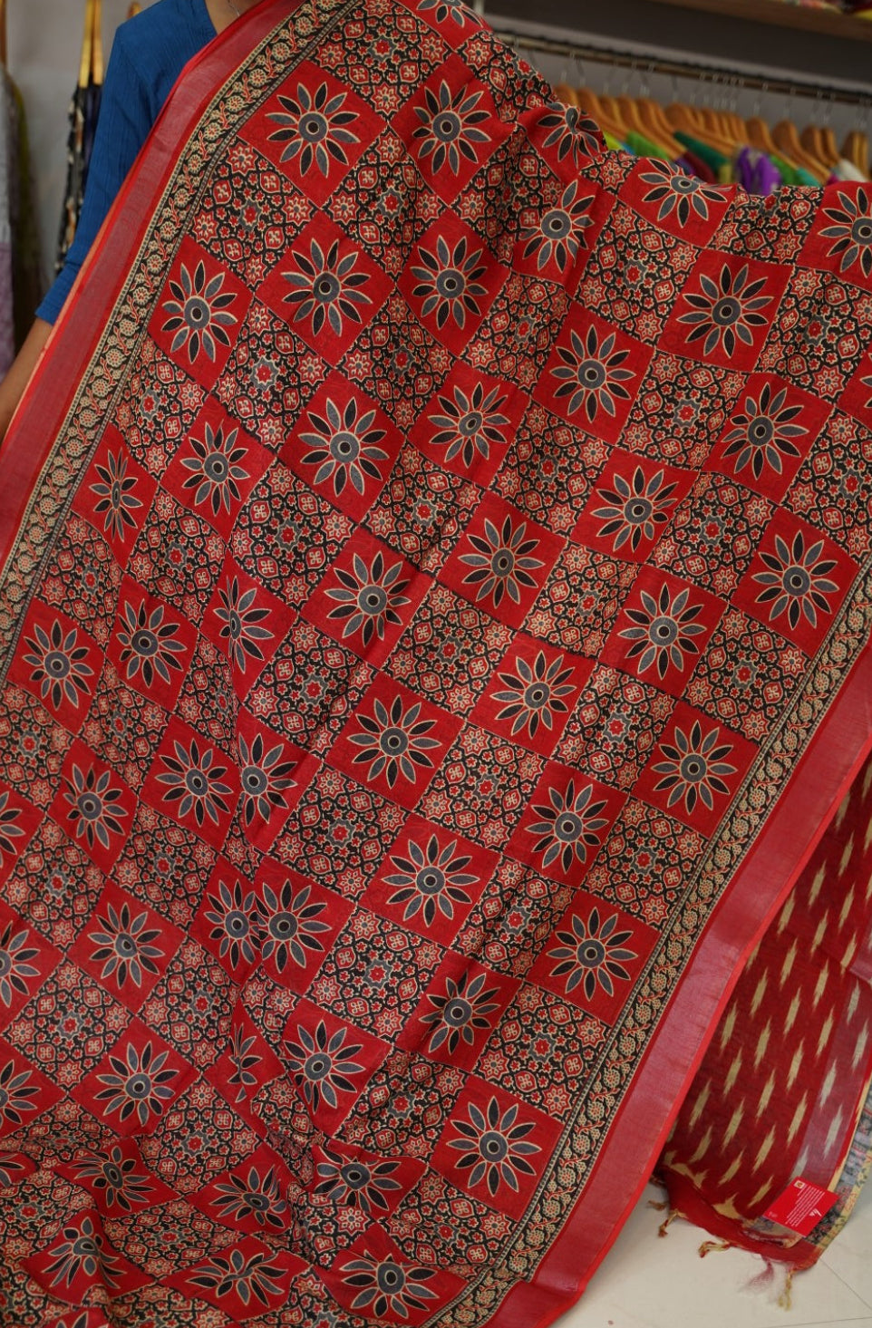Ajrakh linen cotton saree PC17960