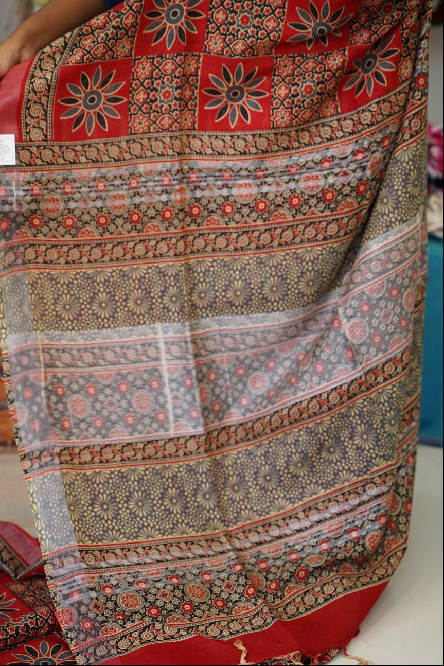 Ajrakh linen cotton saree PC17960