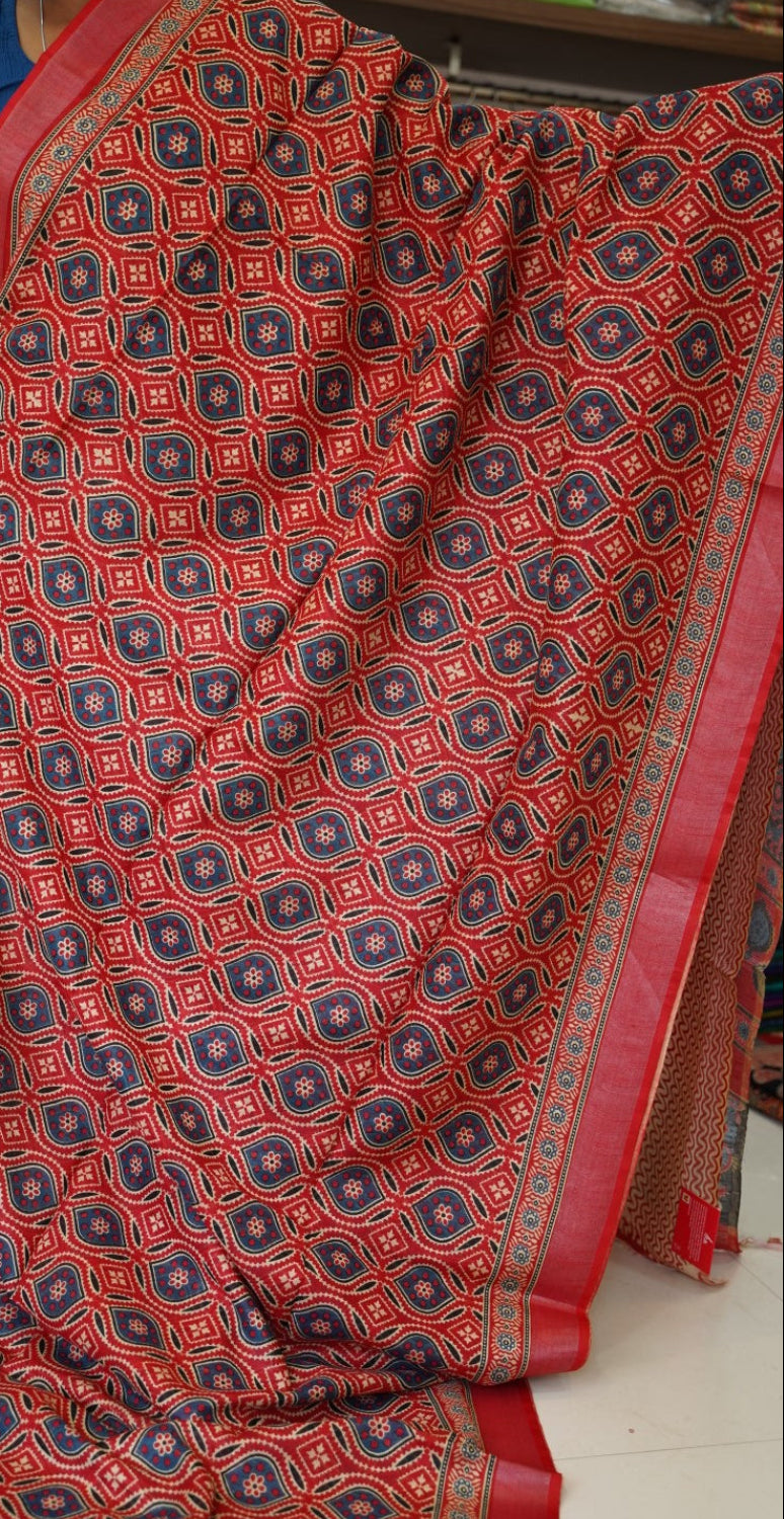 Ajrakh linen cotton saree PC17955