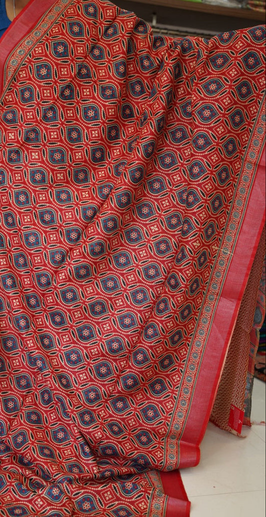 Ajrakh linen cotton saree PC17955