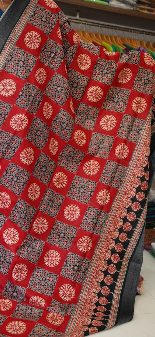 Ajrakh linen cotton saree PC17959