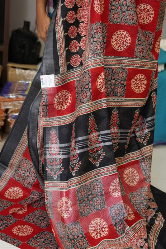 Ajrakh linen cotton saree PC17959