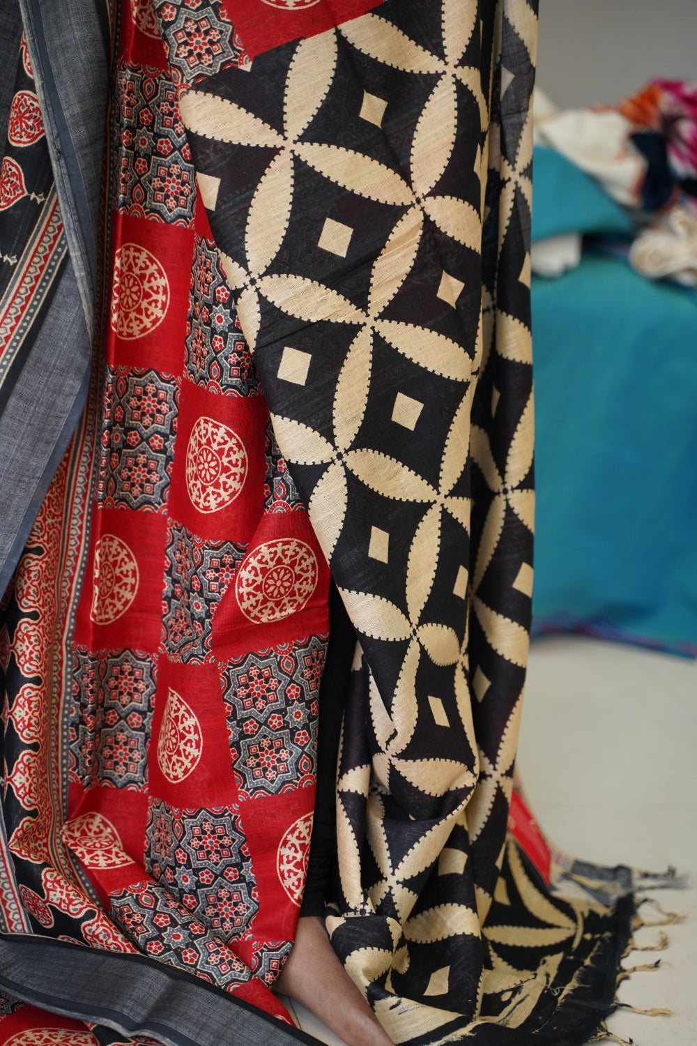 Ajrakh linen cotton saree PC17959