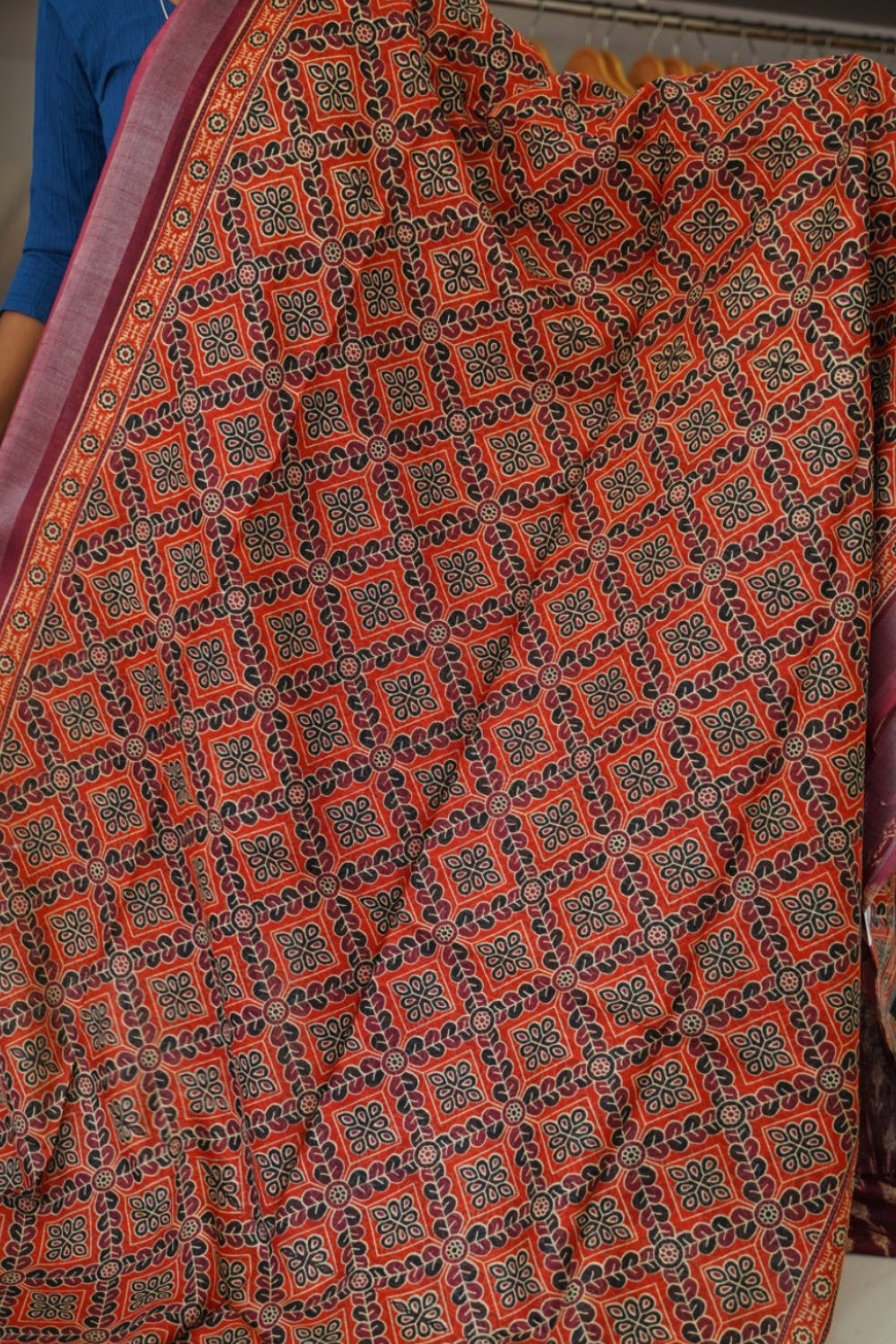 Ajrakh linen cotton saree PC17958
