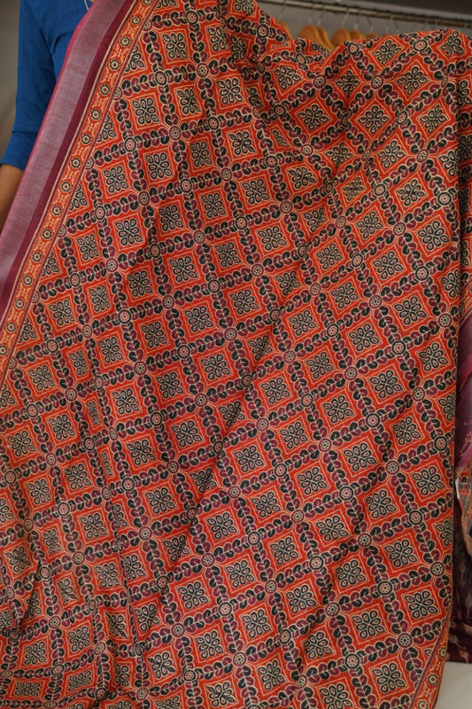 Ajrakh linen cotton saree PC17958
