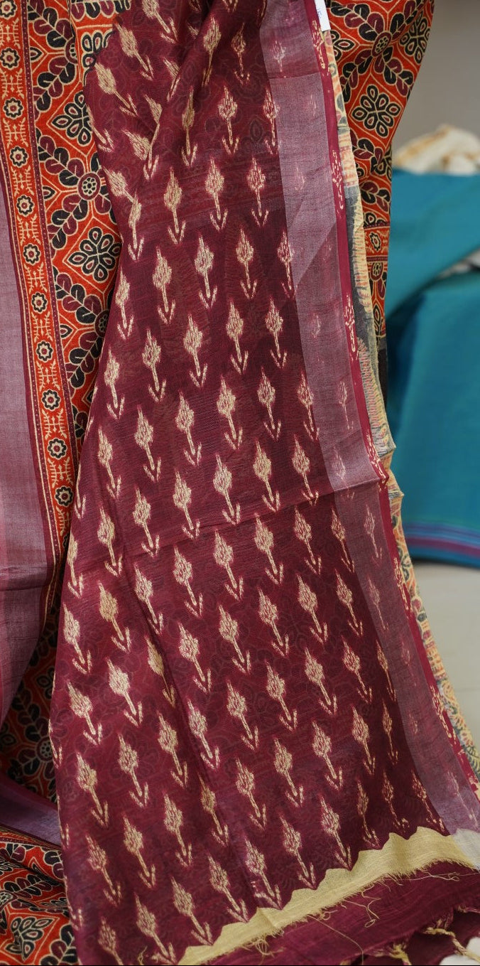 Ajrakh linen cotton saree PC17958