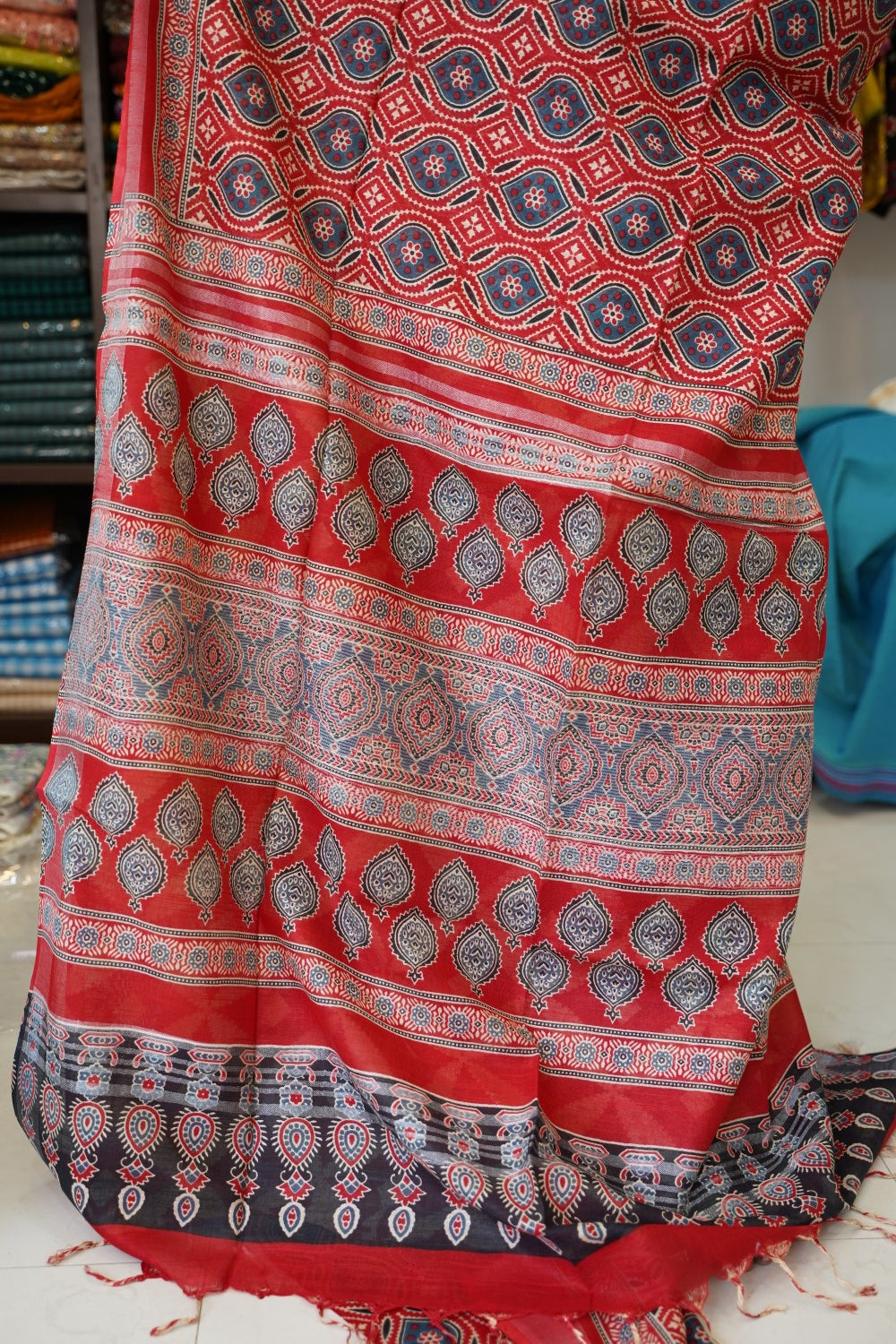 Ajrakh linen cotton saree PC17957