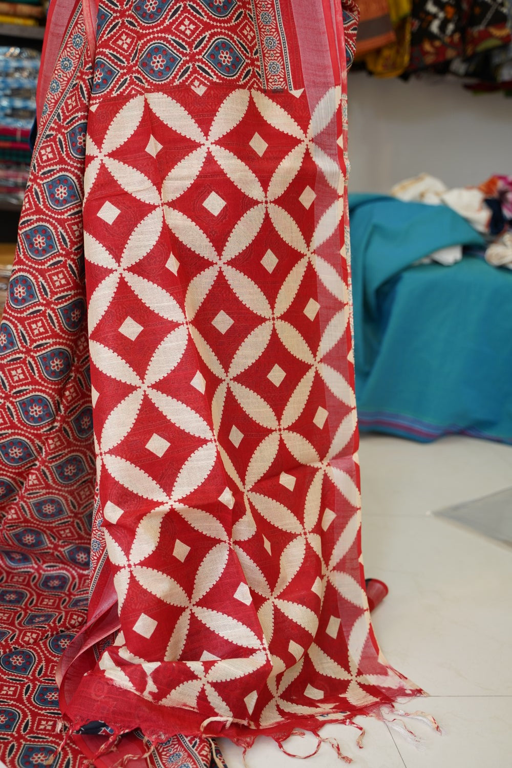 Ajrakh linen cotton saree PC17957