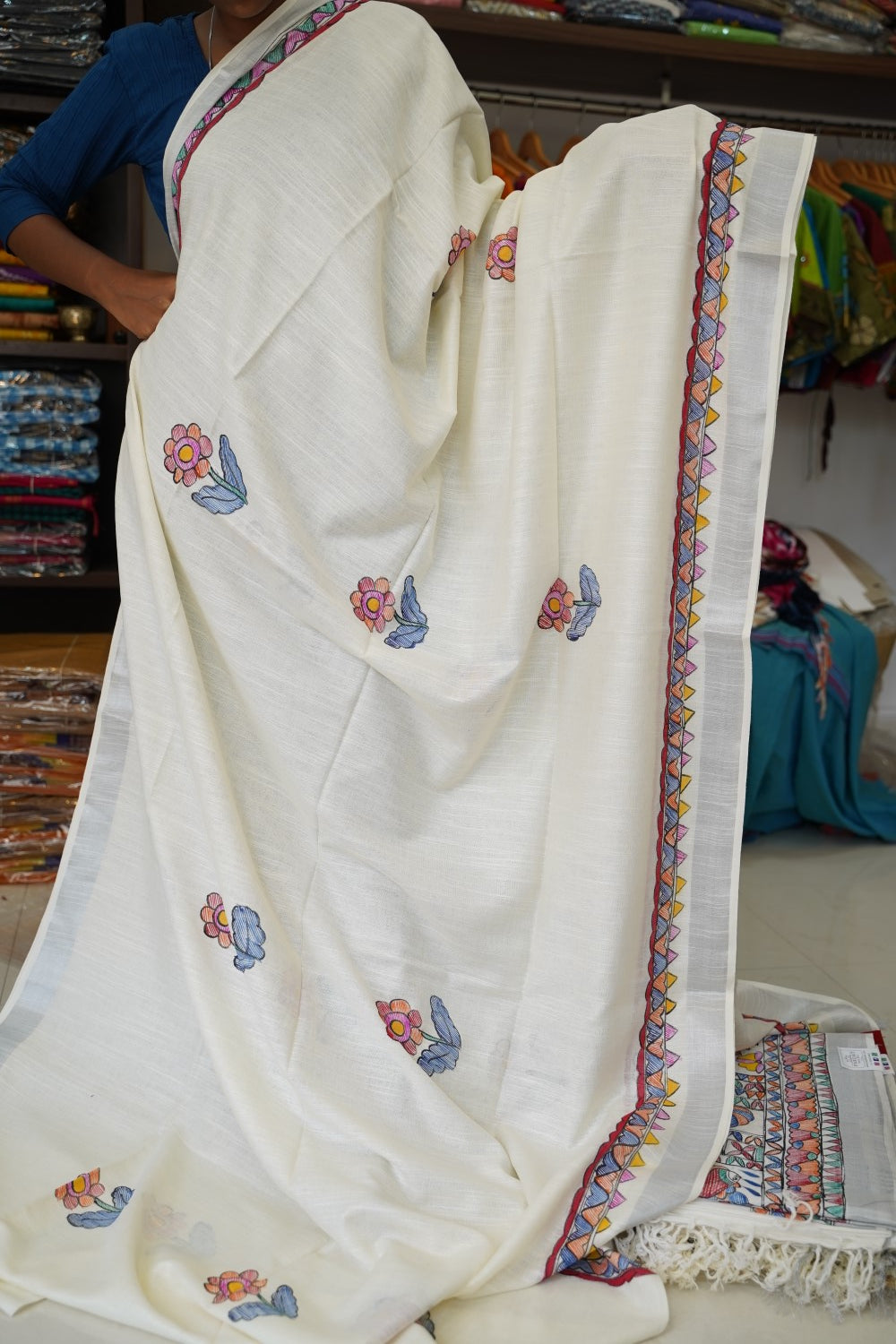 Madhubani Linen Cotton Handloom saree PC17949