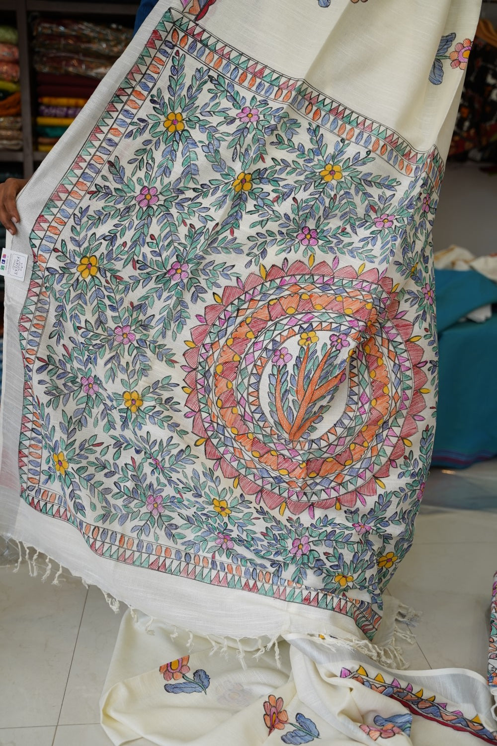 Madhubani Linen Cotton Handloom saree PC17949