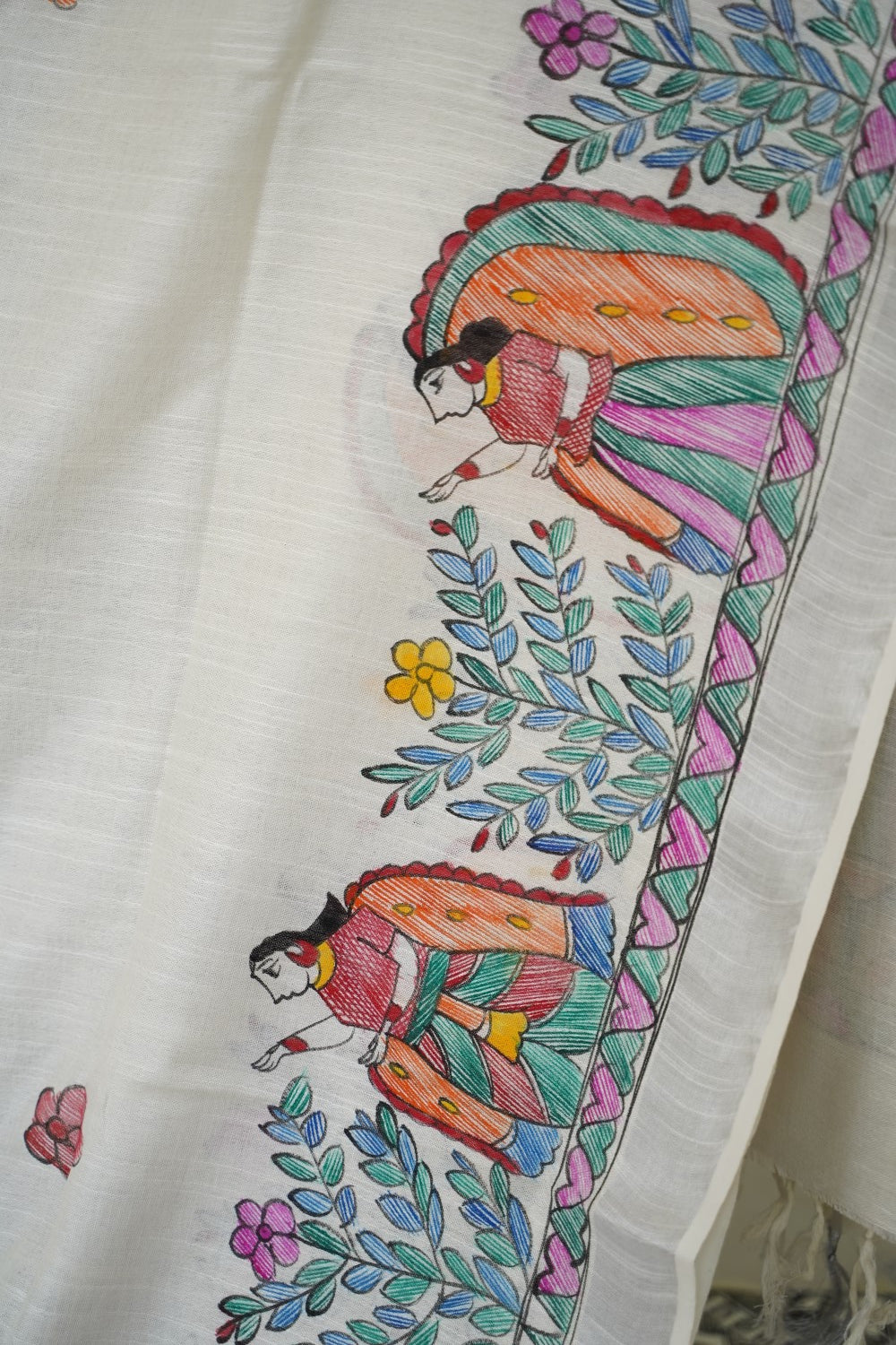 Madhubani Linen Cotton Handloom saree PC17950