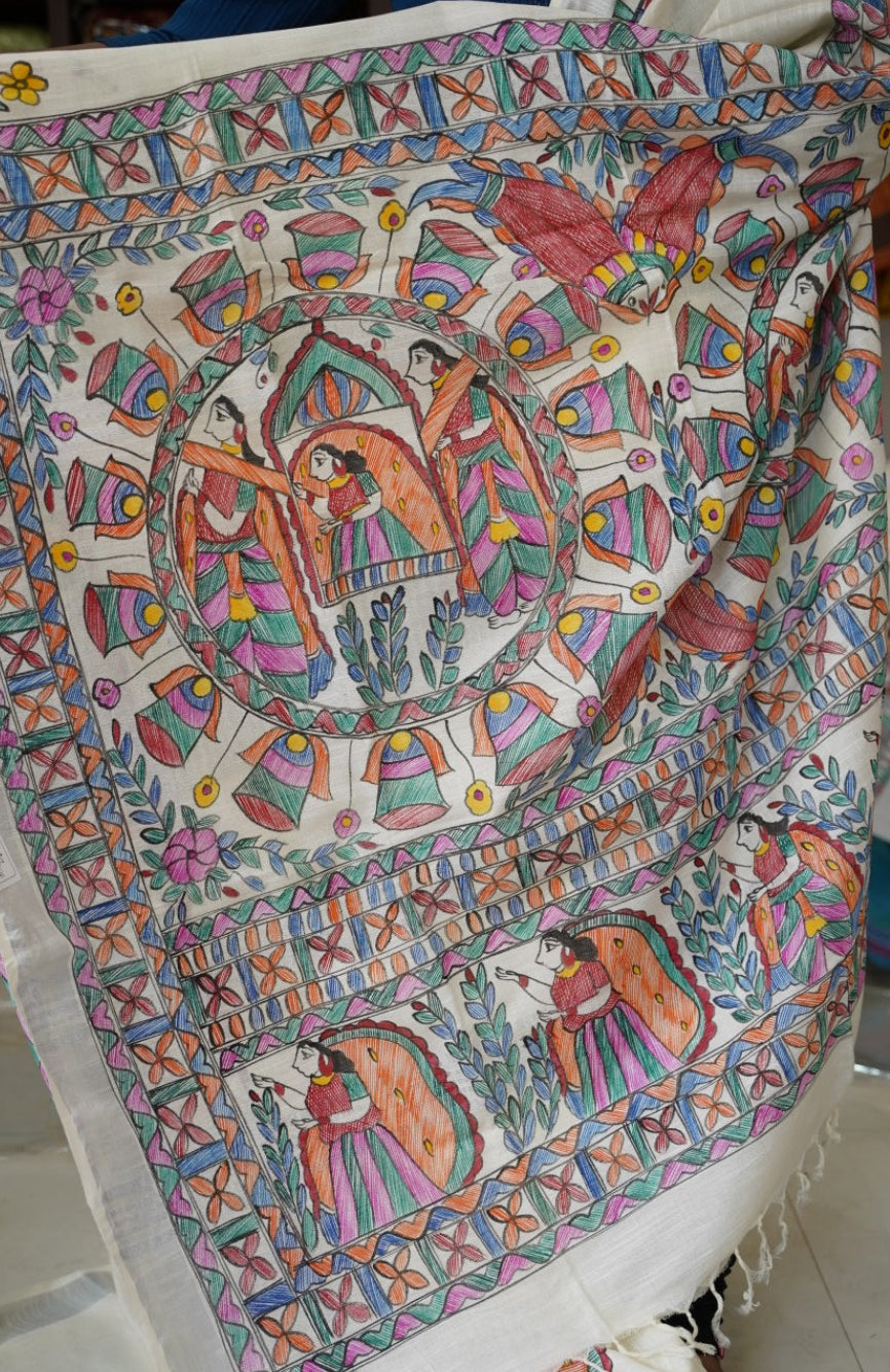 Madhubani Linen Cotton Handloom saree PC17950
