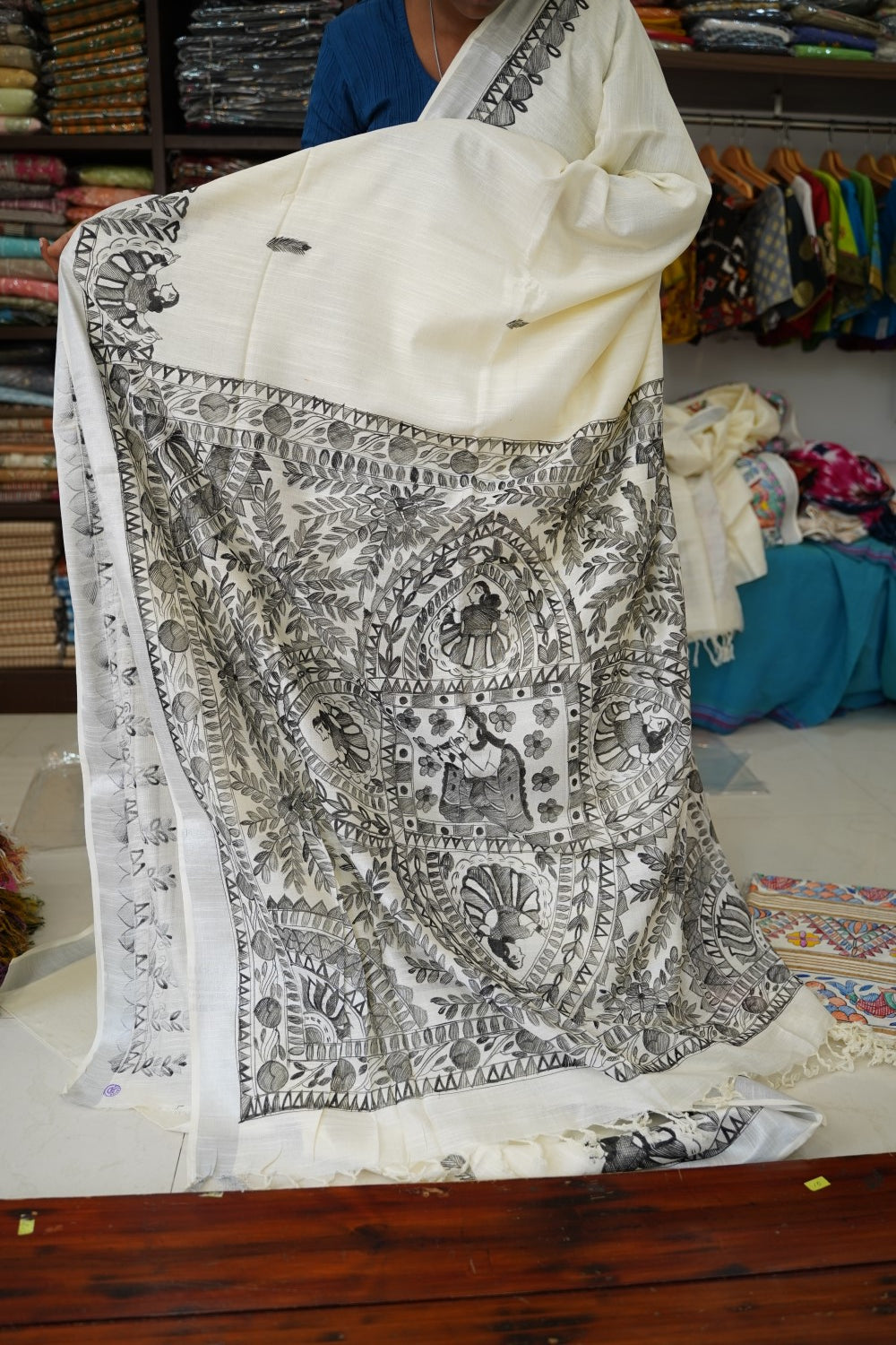 Madhubani Linen Cotton Handloom saree PC17948