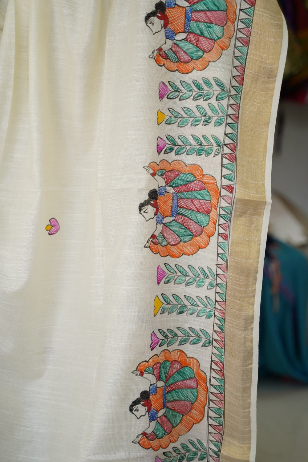 Madhubani Linen Cotton Handloom saree PC17947