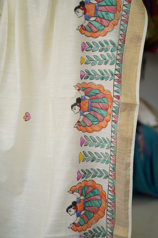 Madhubani Linen Cotton Handloom saree PC17947
