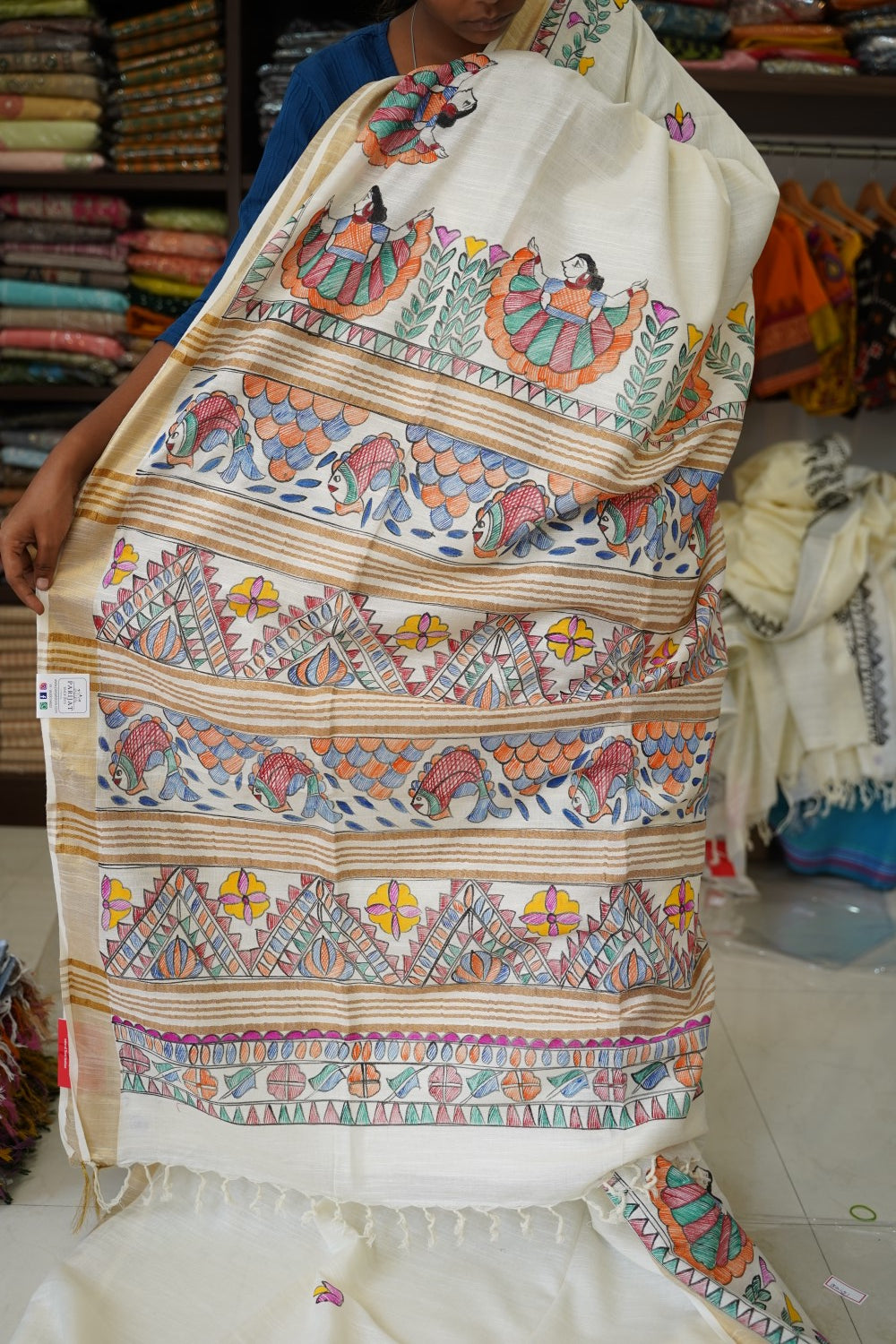 Madhubani Linen Cotton Handloom saree PC17947