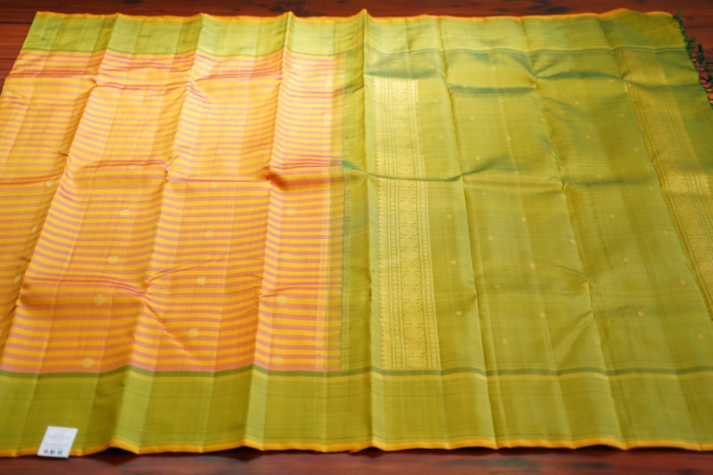 Yellow Checks Pure Kanchi Silk Saree PC10365