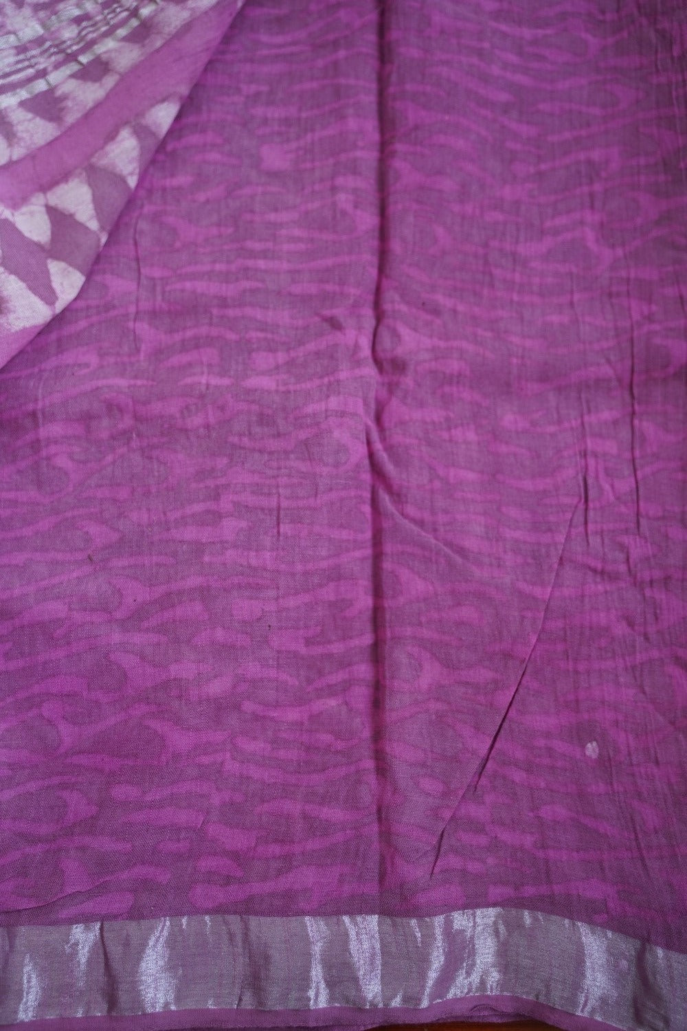Lilac Color Linen Block Printed Cotton Saree PC10433