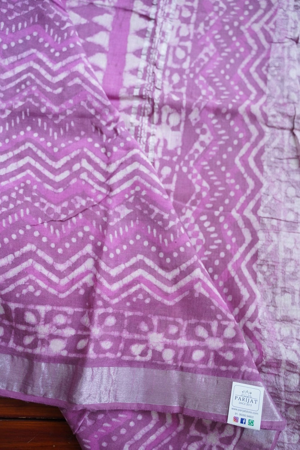Lilac Color Linen Block Printed Cotton Saree PC10433