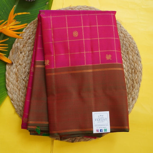 Pink Checks Pure Kanchi Silk Saree PC10488