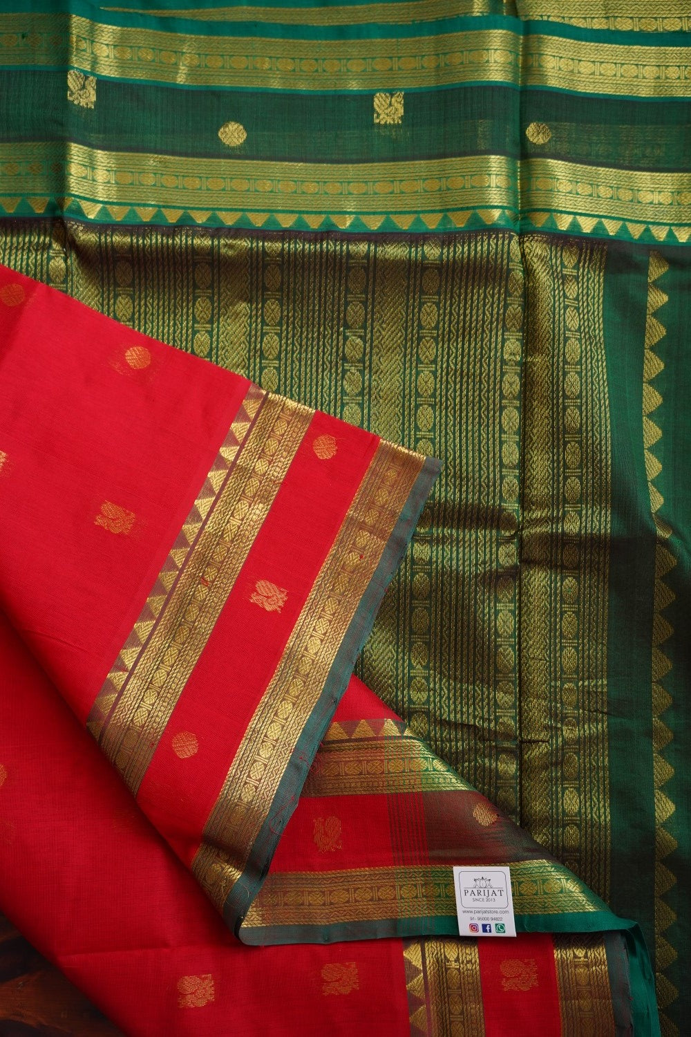 Red Butta Kanchi  Silk Cotton Saree With Zari  Border PC11716