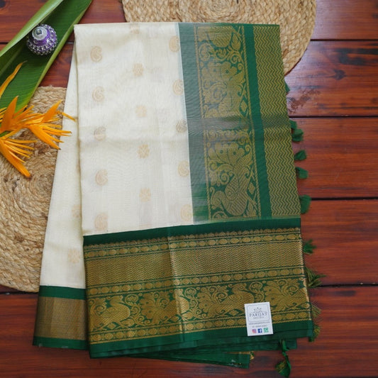 White  Kanchi  Checks Silk Cotton Saree With Zari Border  PC10466