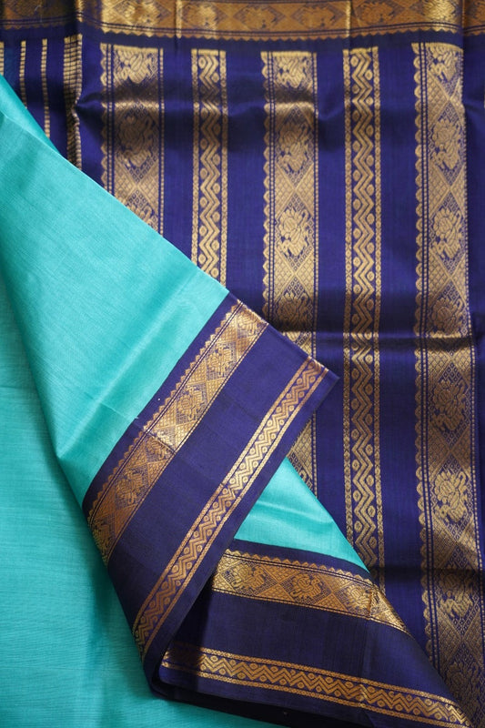 Ramar Blue Kanchi  Silk Cotton Saree With Zari  Border PC11700