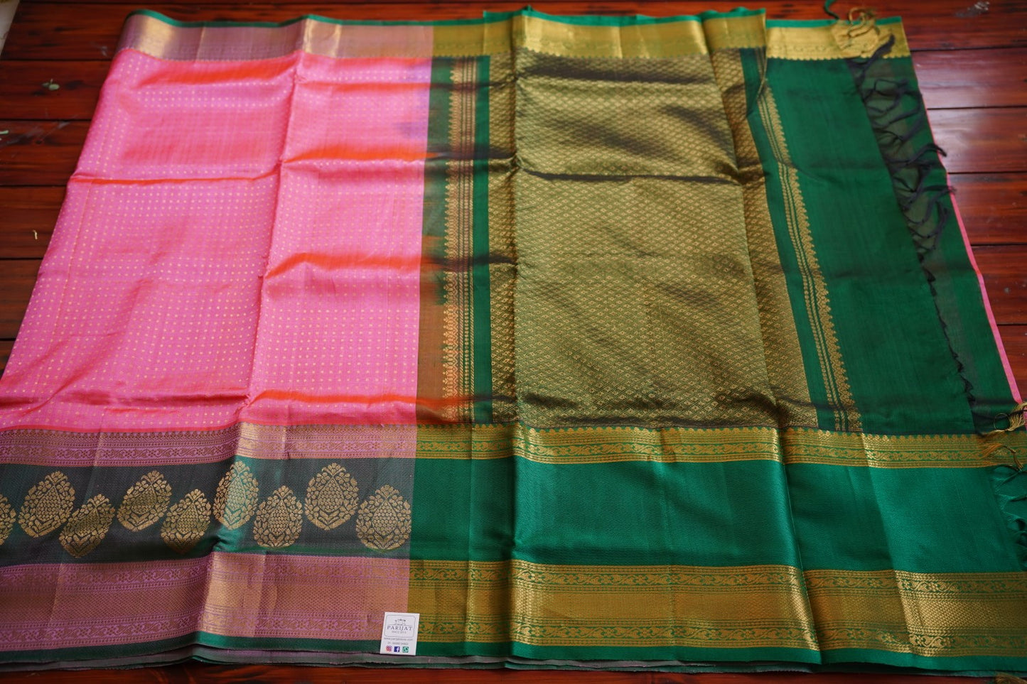 Peachish Pink Lakshadeepam Kanchi  Silk Cotton Saree With Zari  Border PC11725
