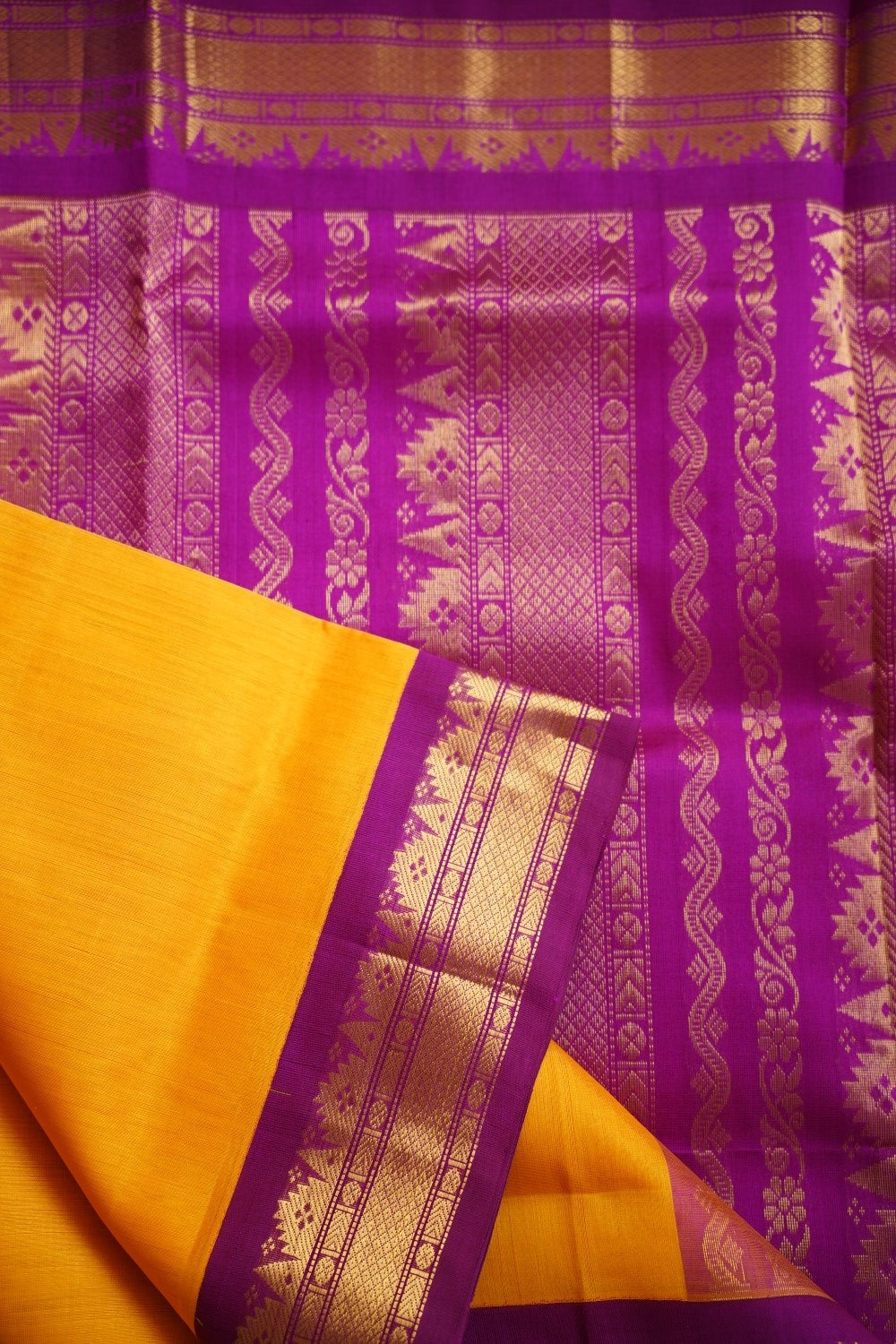 Yellow  Kanchi  Silk Cotton Saree With Zari  Border PC11749