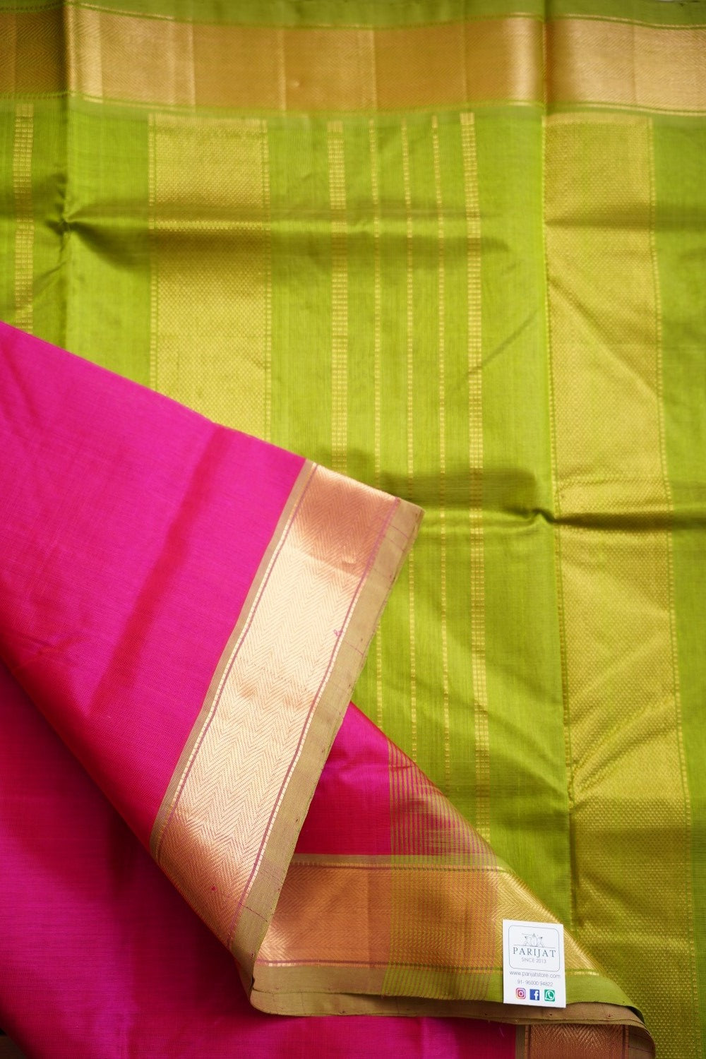 Magenta Pink Kanchi  Silk Cotton Saree With Zari  Border PC11714