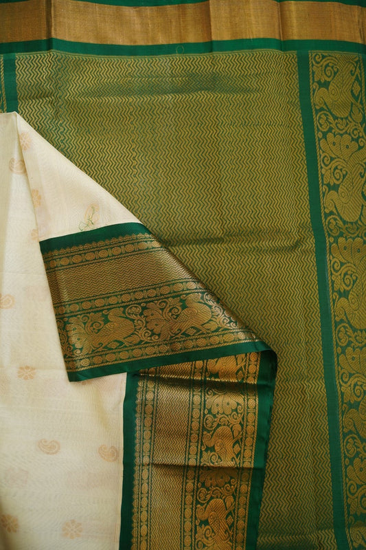 White  Kanchi  Checks Silk Cotton Saree With Zari Border  PC10466