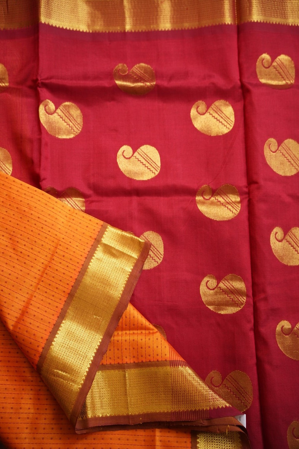 Orange  Lakshadeepam Kanchi  Silk Cotton Saree With Zari  Border PC11737