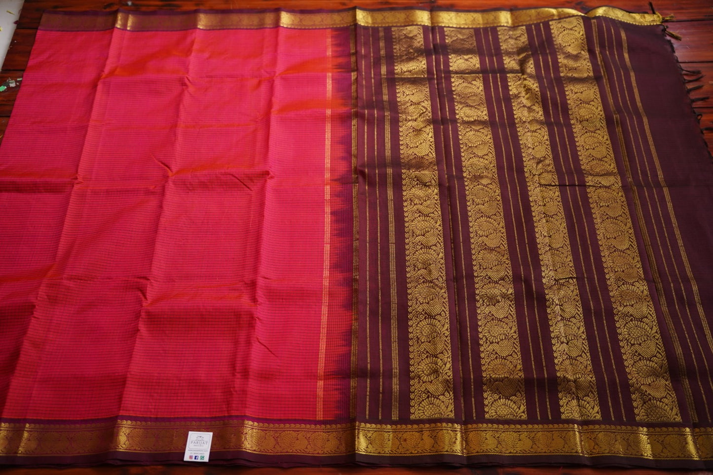 Pink with Purple Dual Shade  Kanchi Checks Silk Cotton Saree With Zari  Border PC11731