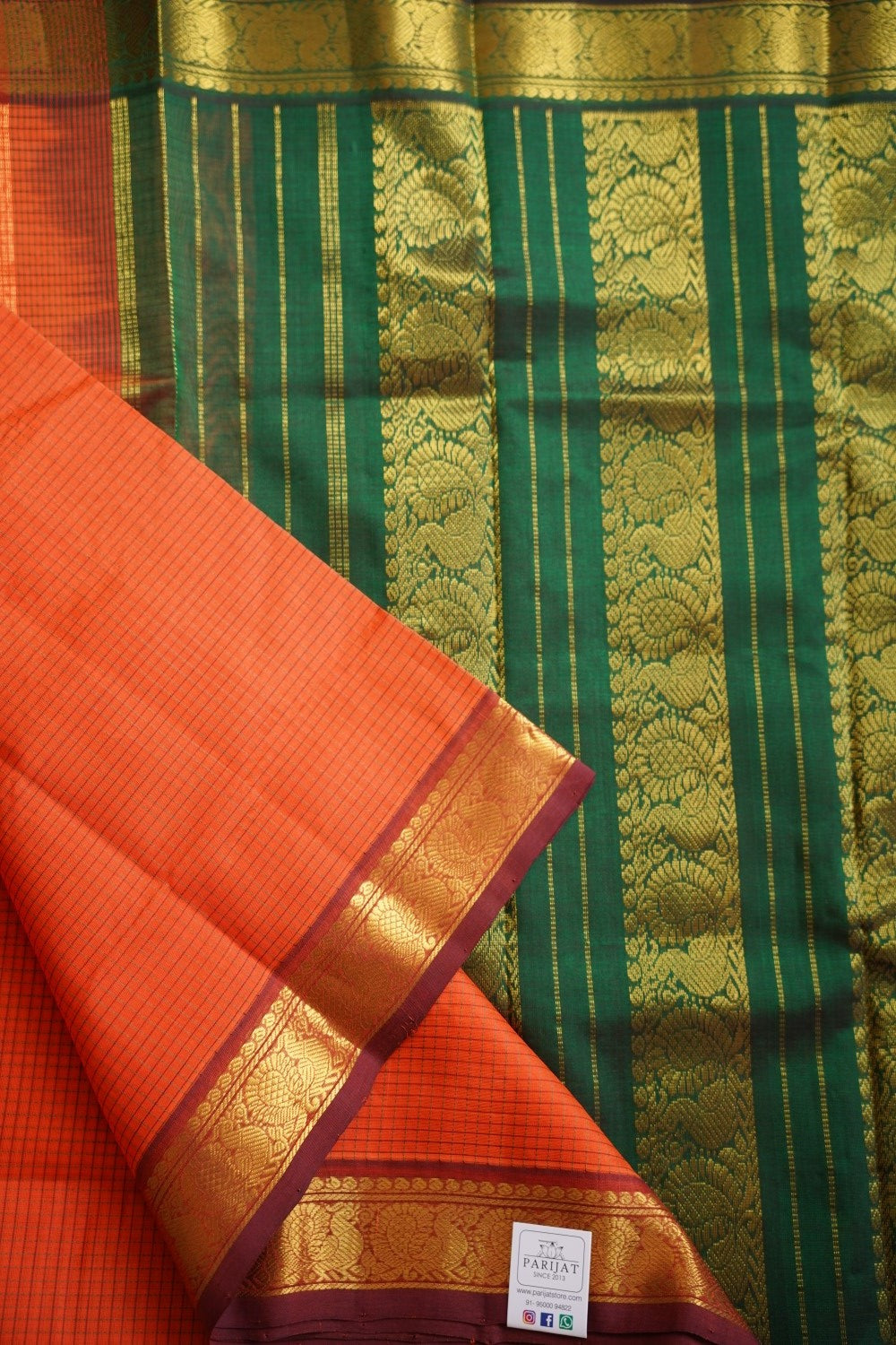 Red Kanchi  Checks Silk Cotton Saree With Zari Border  PC10462