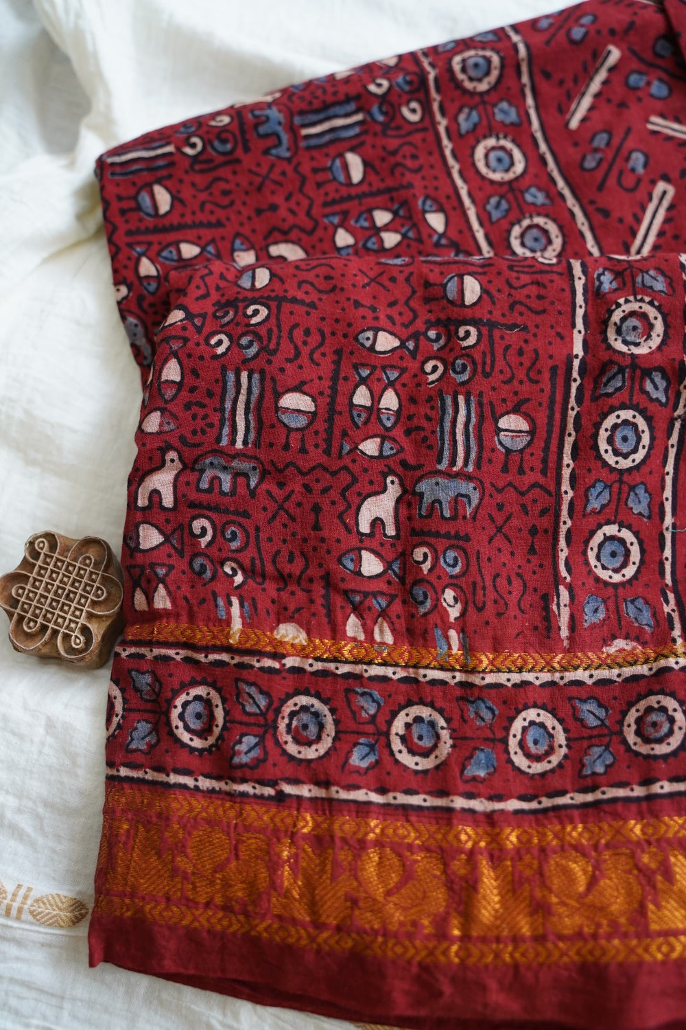 Ajrakh Block Printed cotton Saree PC18162