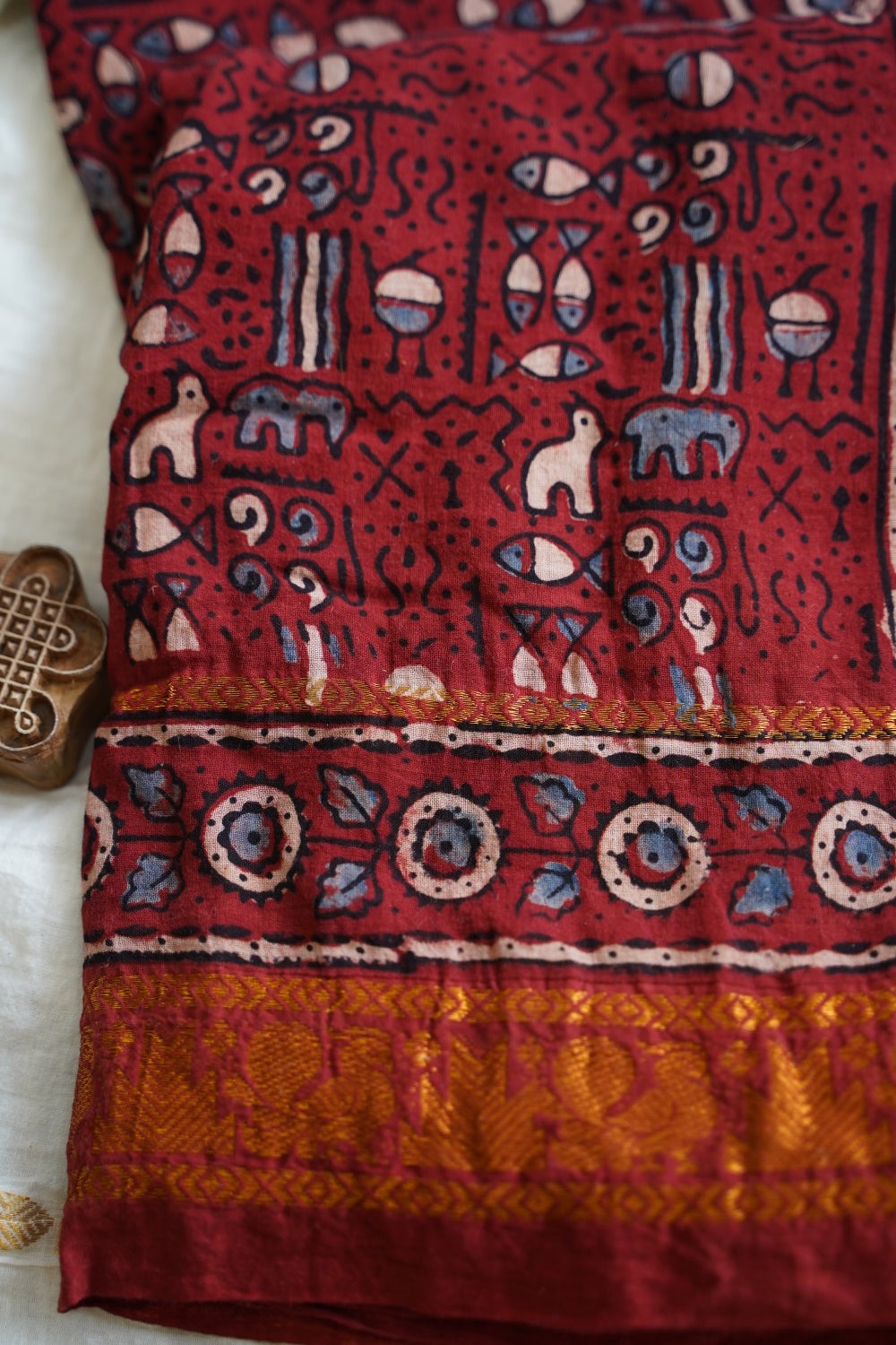 Ajrakh Block Printed cotton Saree PC18162