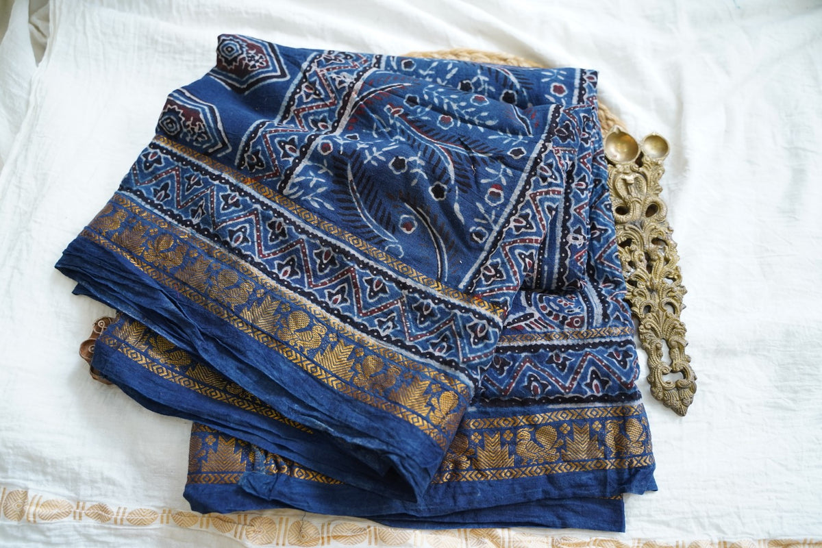 Ajrakh Block Printed cotton Saree PC18160