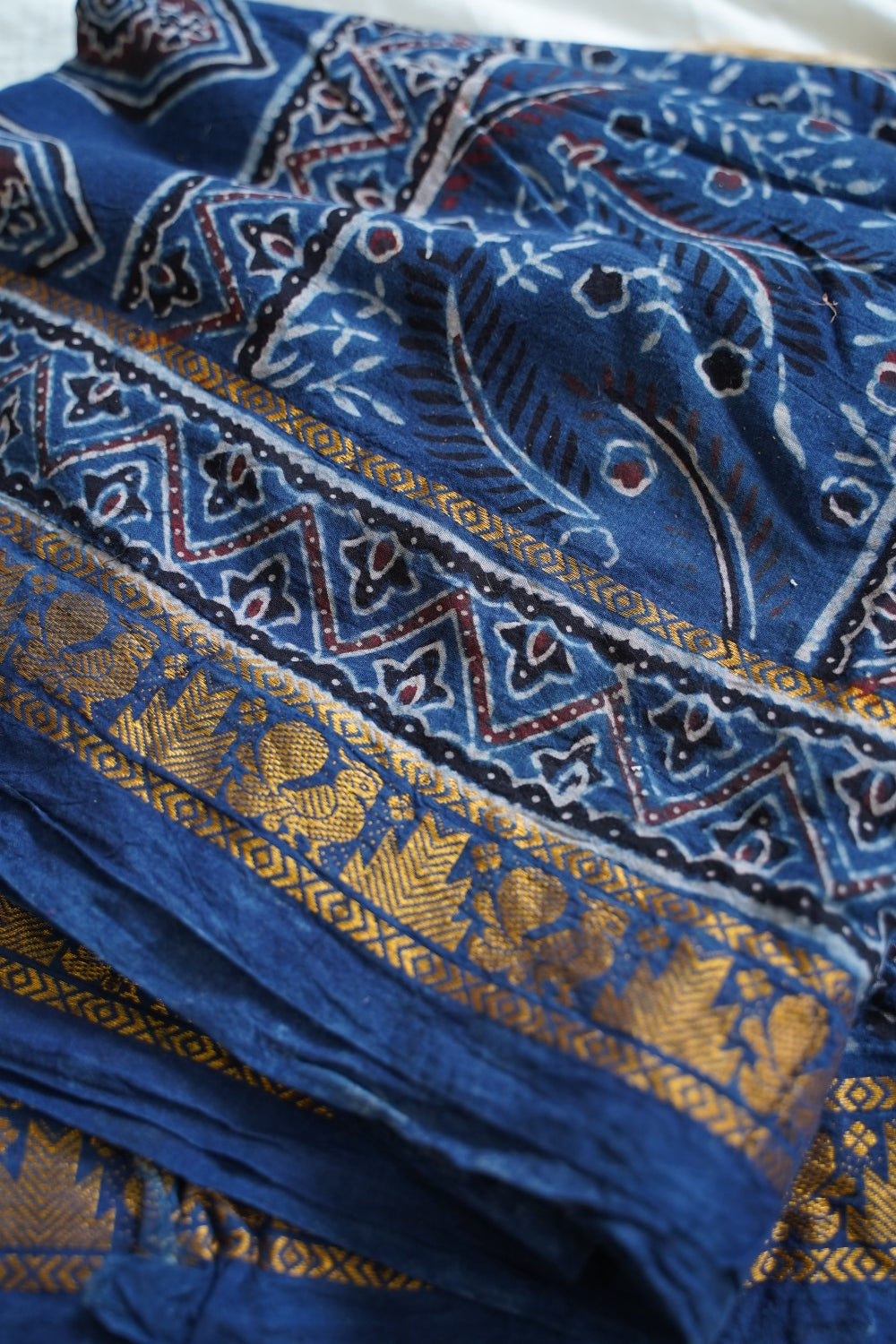 Ajrakh Block Printed cotton Saree PC18160