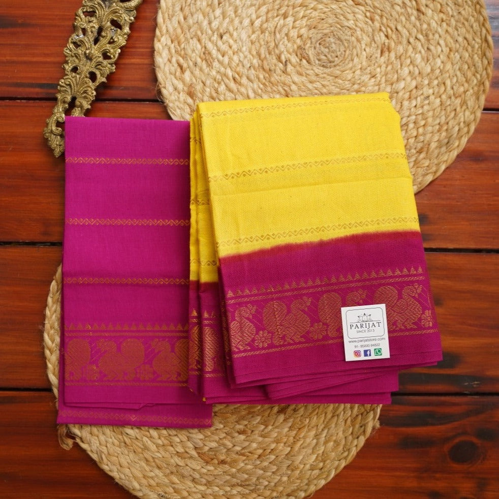 Bright Yellow  Veldhari Sungadi  Cotton Saree  With Blouse PC10535
