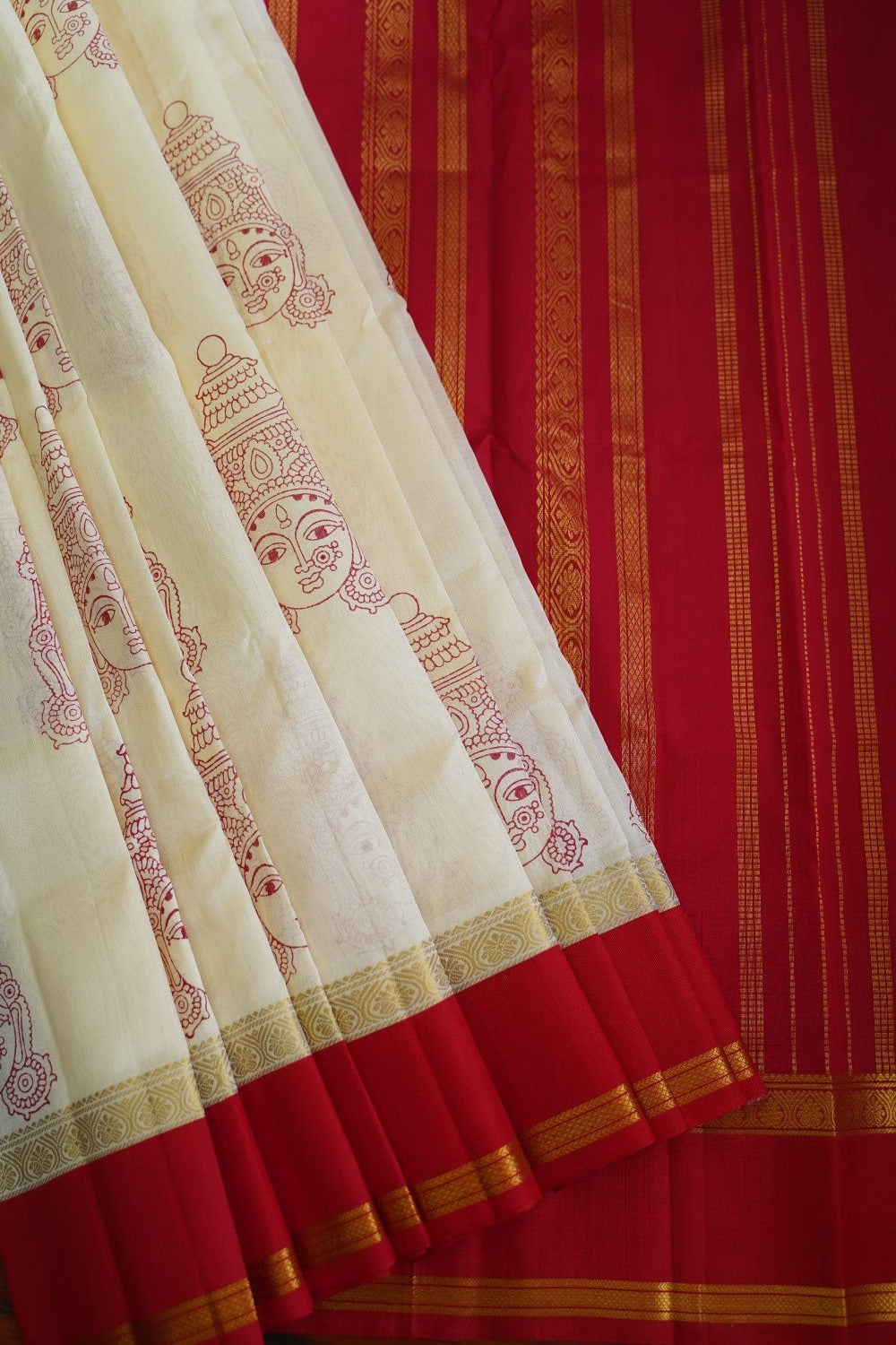 Block Printed Kanchi  Silk Cotton Saree With Zari Border  PC10544