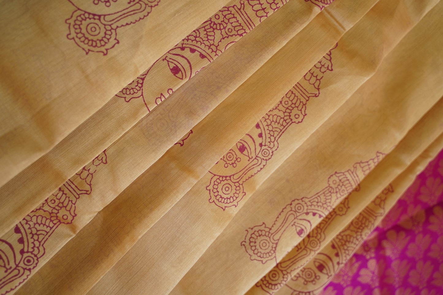 Block Printed Kanchi  Silk Cotton Saree With Zari Border  PC10540