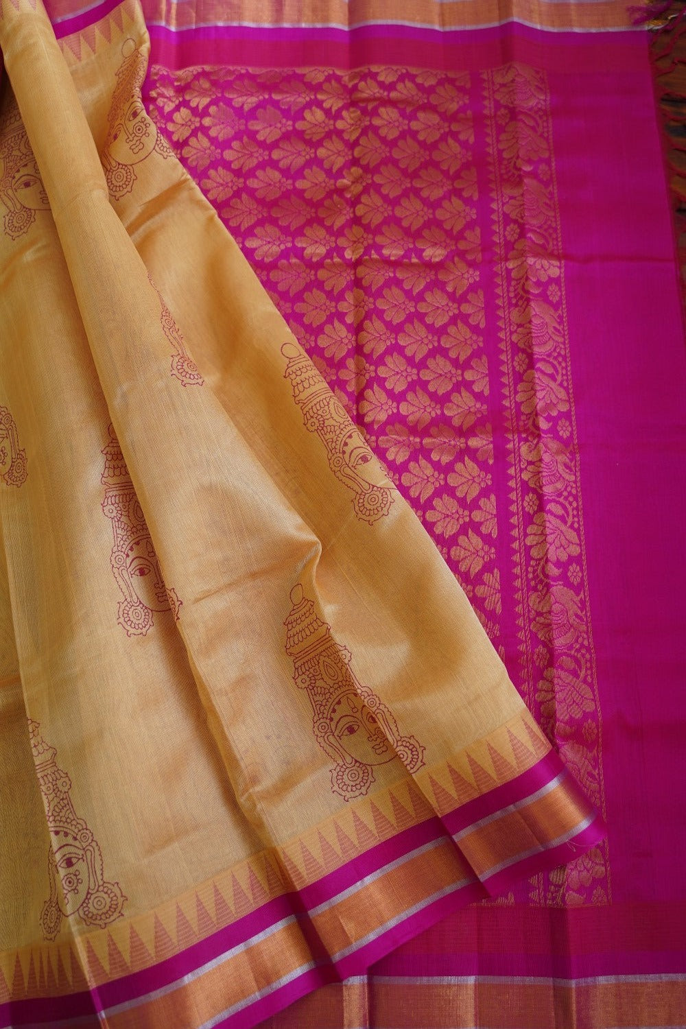 Block Printed Kanchi  Silk Cotton Saree With Zari Border  PC10540